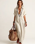 AMARINA Embroidered Linen Maxi Dress - White