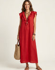 JOSETTE Ruffle V-Neck Maxi Dress - Red