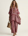 KIARA Striped Cotton-Linen Two-Piece Set - Red