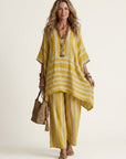 KIARA Striped Cotton-Linen Two-Piece Set - Yellow