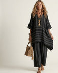 KIARA Striped Cotton-Linen Two-Piece Set - Black