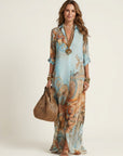 LANIE Silk Maxi Shirt Dress - Blue