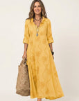 MARIAM Cotton-Linen Embroidered Maxi Dress - Yellow