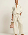 MARLOWE Zipper-Front Puff Sleeve Set - White