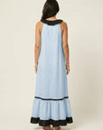 MAYLINE Ruffle-Neck Contrast-Trim Maxi Dress