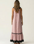 MAYLINE Ruffle-Neck Contrast-Trim Maxi Dress