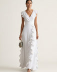 NELLYANA Wrap-Style Ruffle Maxi Dress - White