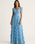 NELLYANA Wrap-Style Ruffle Maxi Dress - Blue