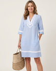 SANINA Contrast-Trim Stripe Shift Dress - Light Blue
