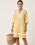 SANINA Contrast-Trim Stripe Shift Dress - Yellow
