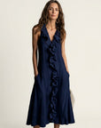 VICKY Ruffle-Front Sleeveless Maxi Dress - Navy Blue