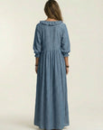 YOSETTA Striped Lantern-Sleeve Maxi Dress