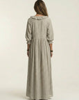 YOSETTA Striped Lantern-Sleeve Maxi Dress