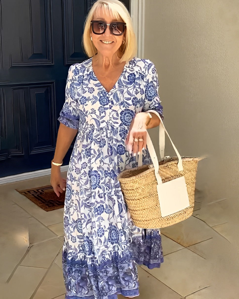 KEISHA Graceful V-Neck Floral Dress