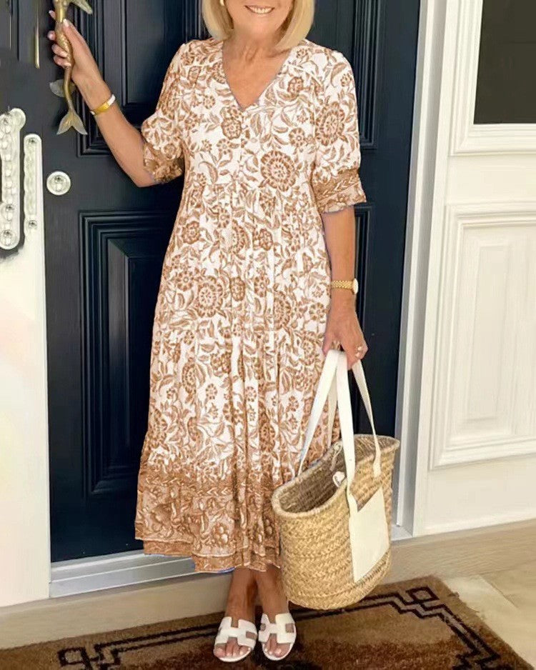 KEISHA Graceful V-Neck Floral Dress