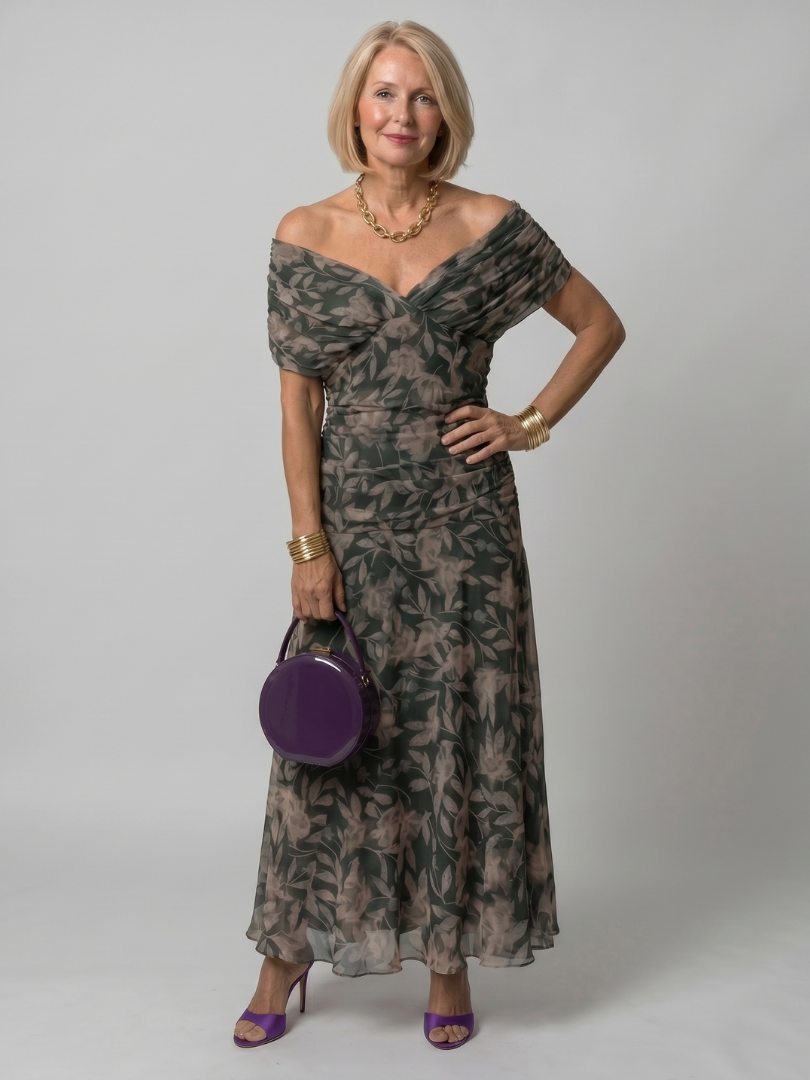 CALEN Off-Shoulder Flow Midi Dress