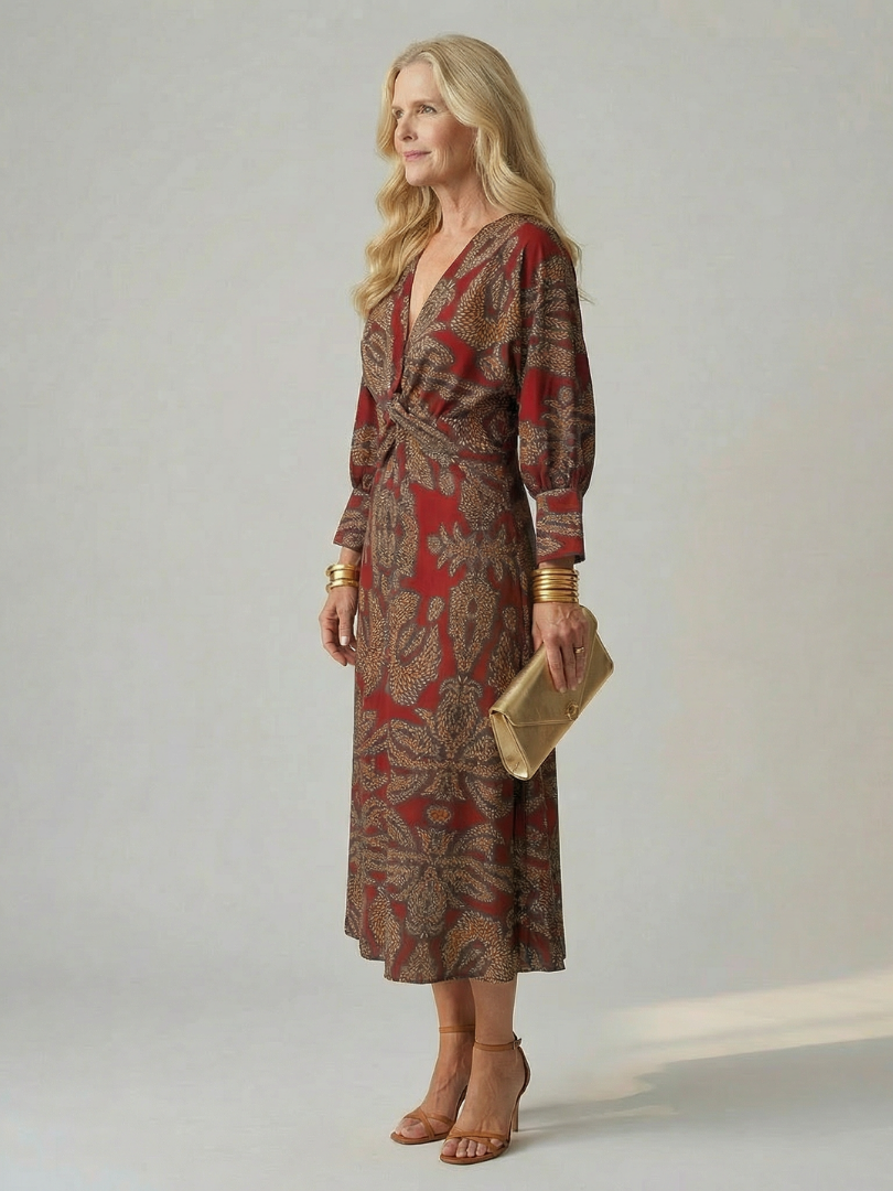 LUNE Natural Wrap Midi Dress
