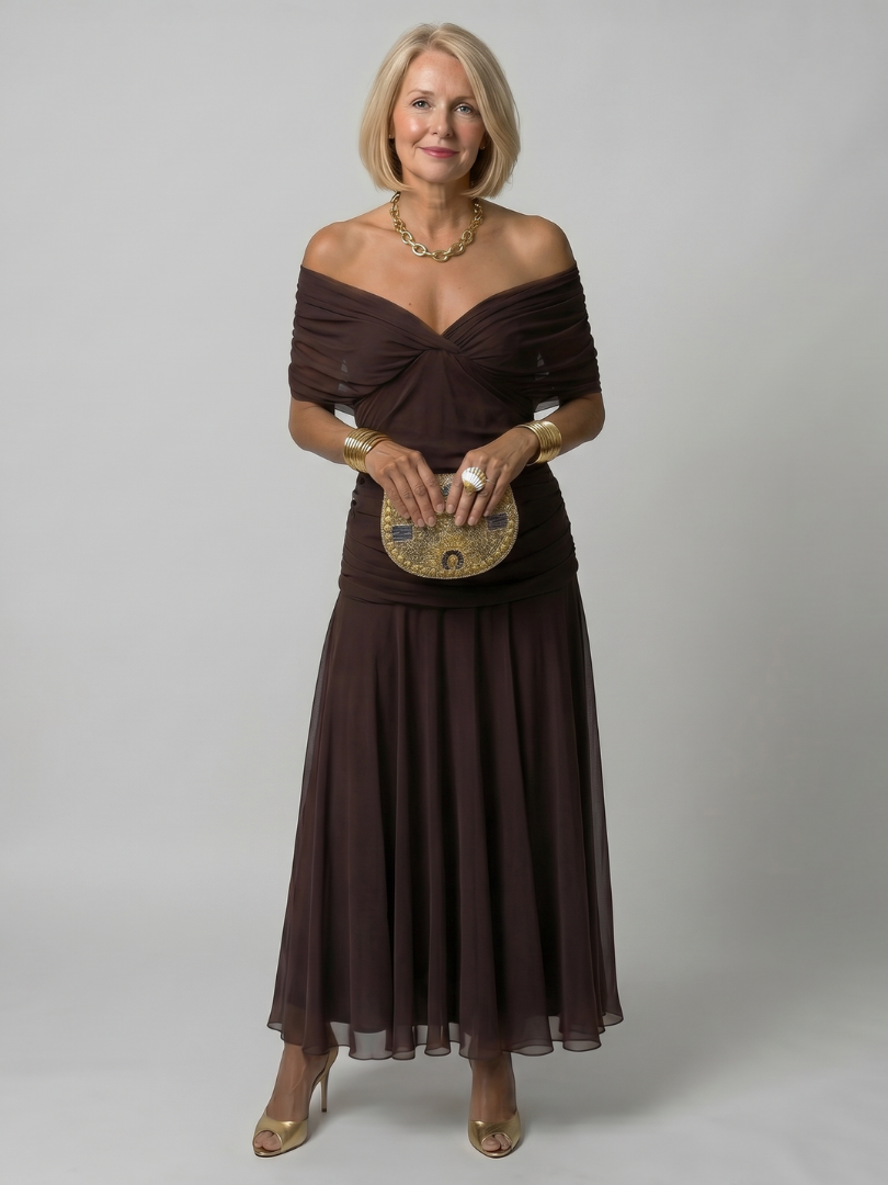 CALEN Off-Shoulder Flow Midi Dress