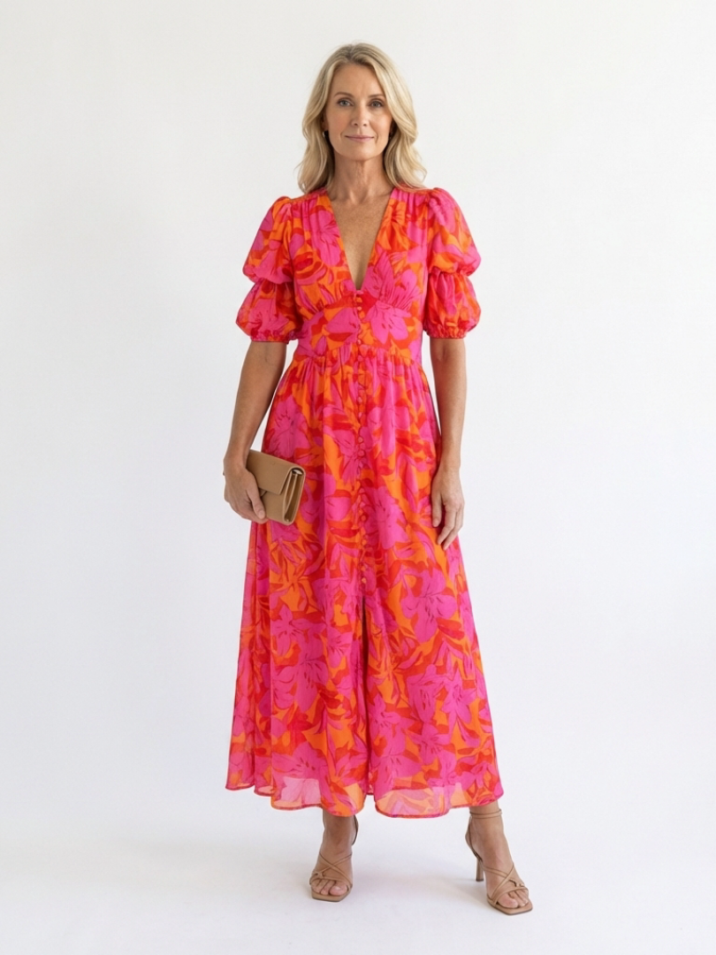 WILLOW Floral Puff Sleeve Midi Dress