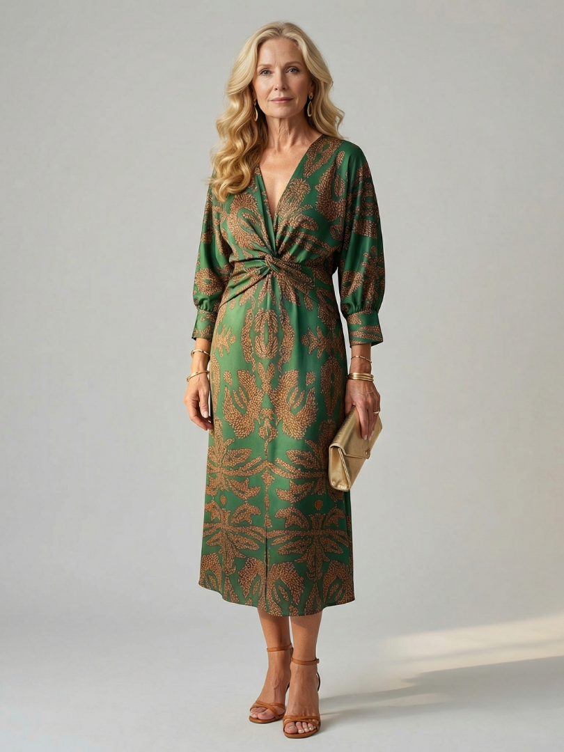 LUNE Natural Wrap Midi Dress