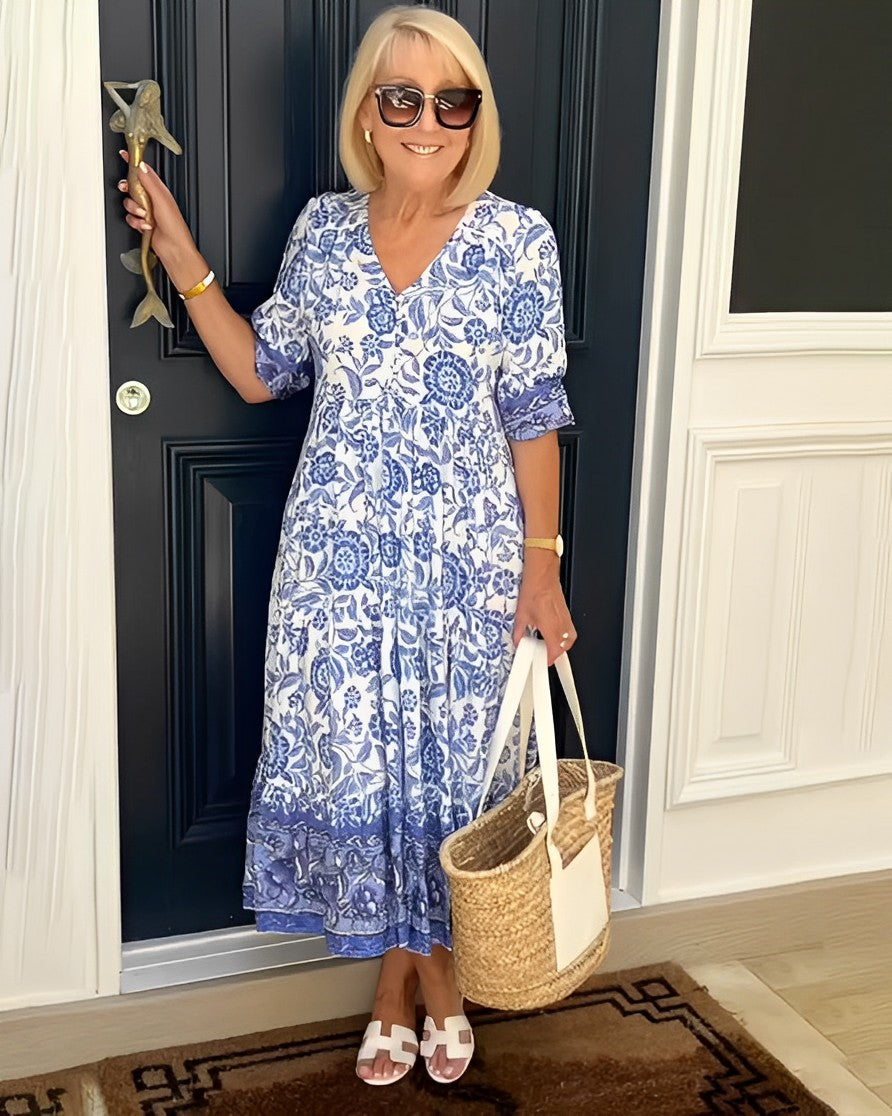 KEISHA Graceful V-Neck Floral Dress