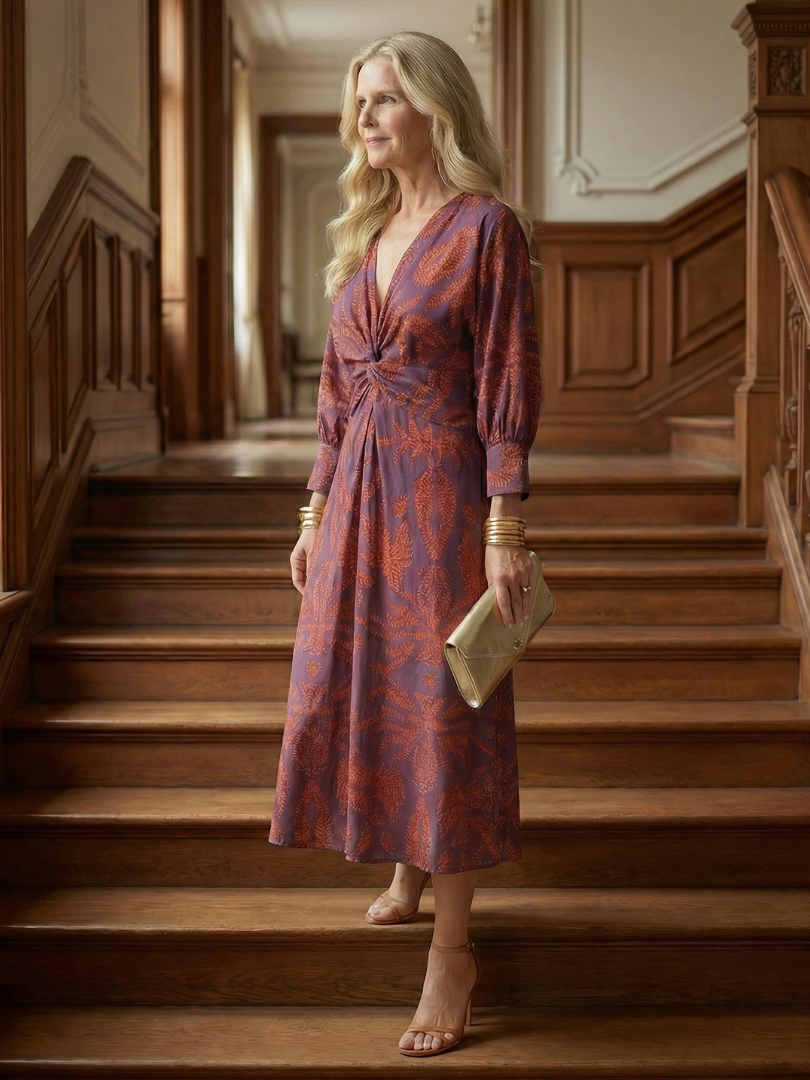 LUNE Natural Wrap Midi Dress