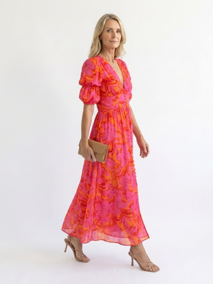 WILLOW Floral Puff Sleeve Midi Dress