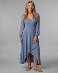 Mia wrap maxi dress in Blue - front