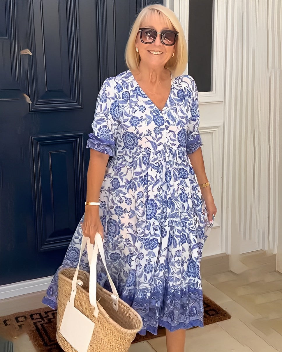 KEISHA Graceful V-Neck Floral Dress