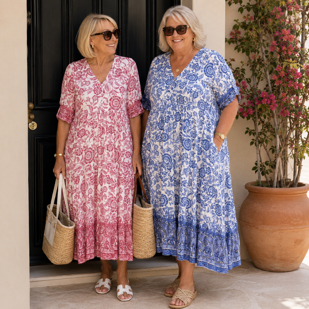 KEISHA Graceful V-Neck Floral Dress