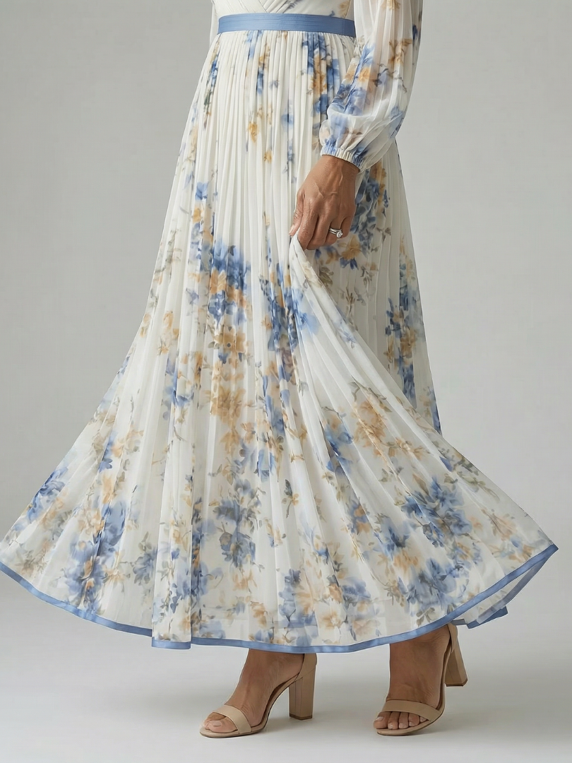 RIELLE Pleated Wrap Midi Dress