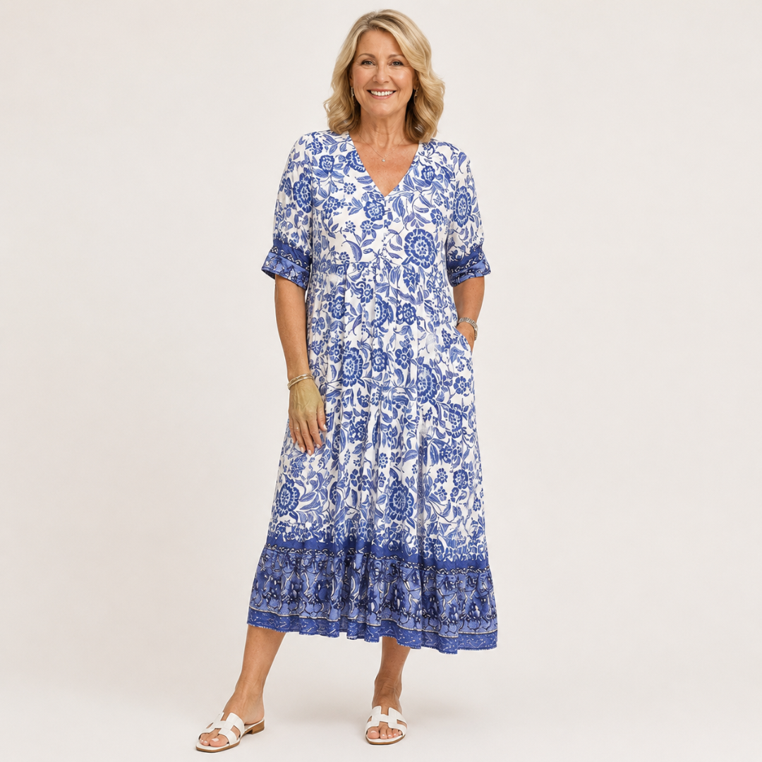 KEISHA Graceful V-Neck Floral Dress