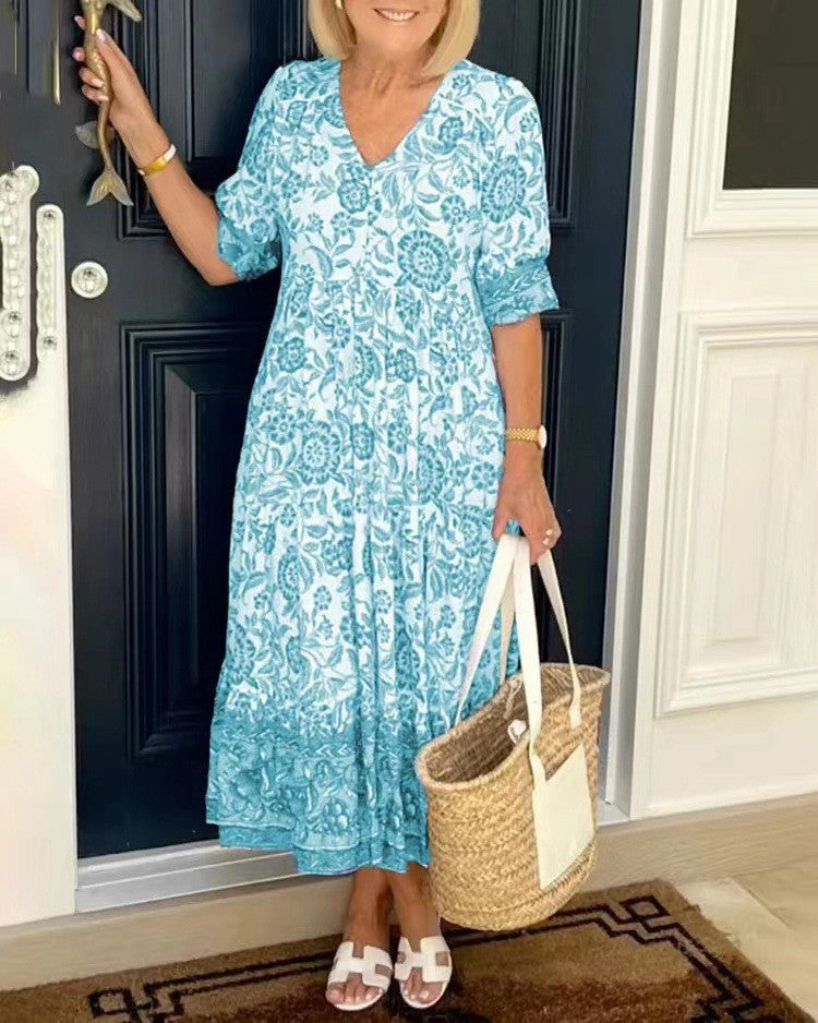 KEISHA Graceful V-Neck Floral Dress