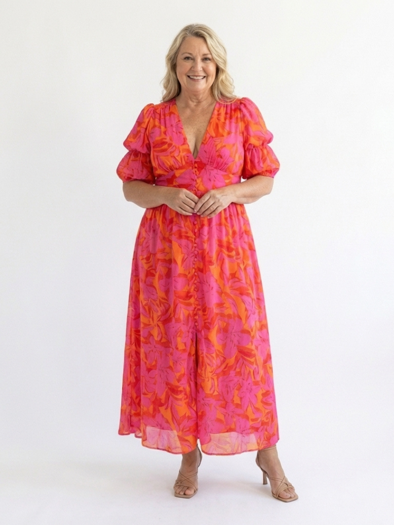 WILLOW Floral Puff Sleeve Midi Dress