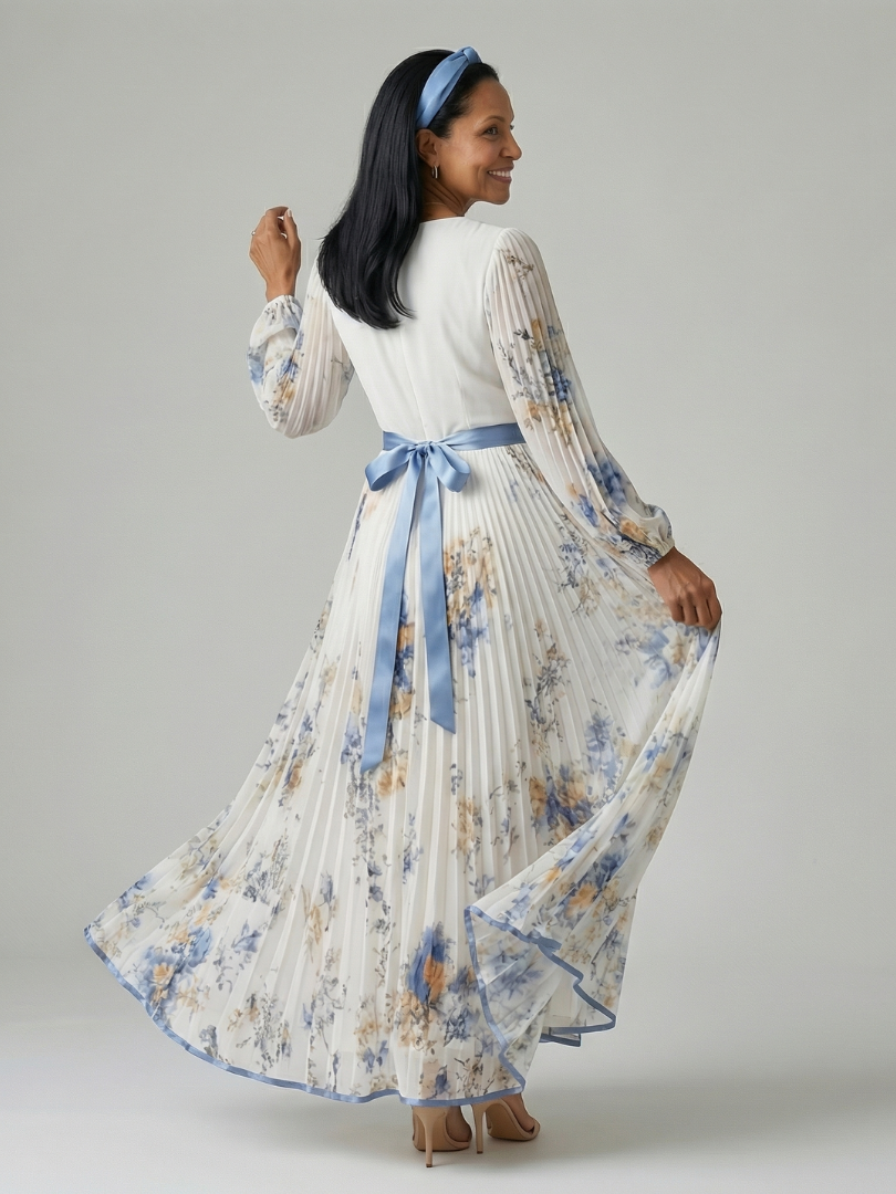 RIELLE Pleated Wrap Midi Dress