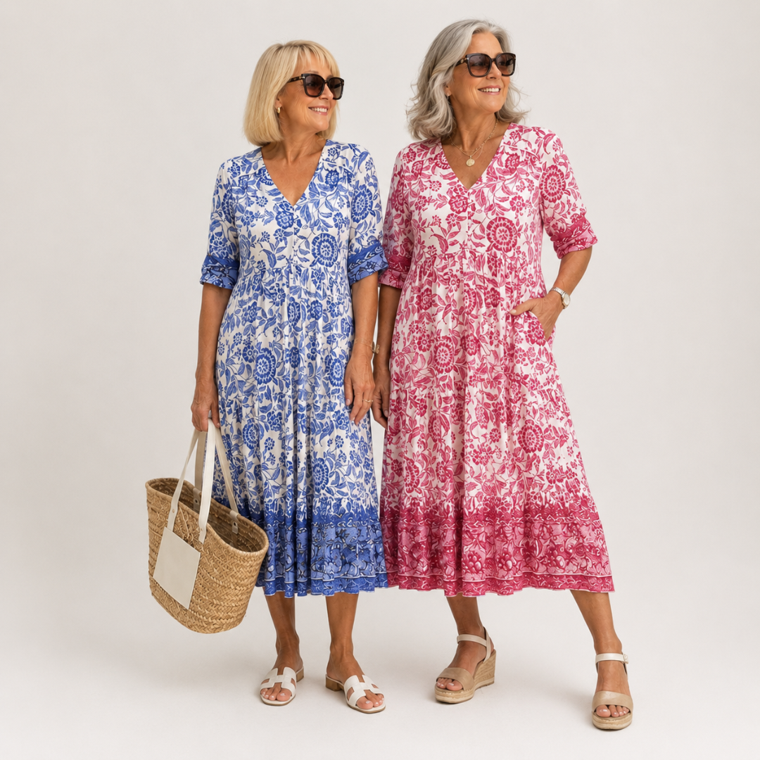 KEISHA Graceful V-Neck Floral Dress