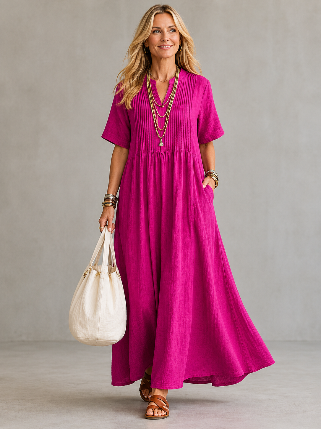 NATHALIA Pleated Maxi Dress