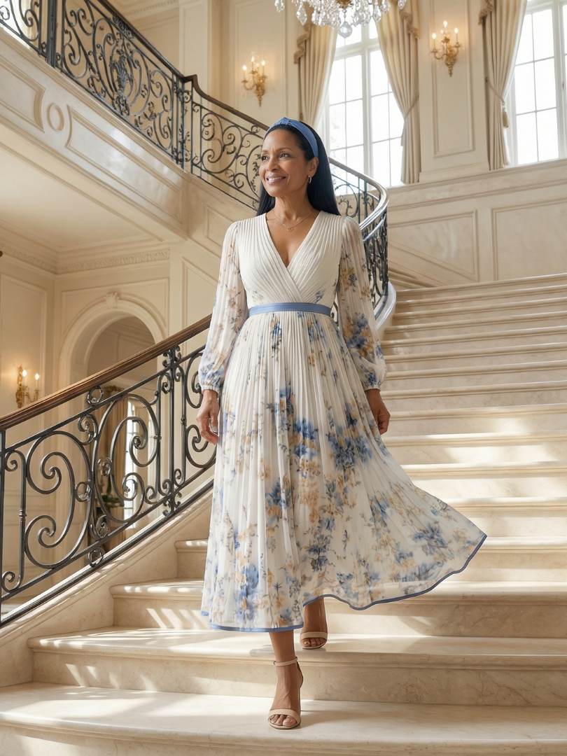 RIELLE Pleated Wrap Midi Dress