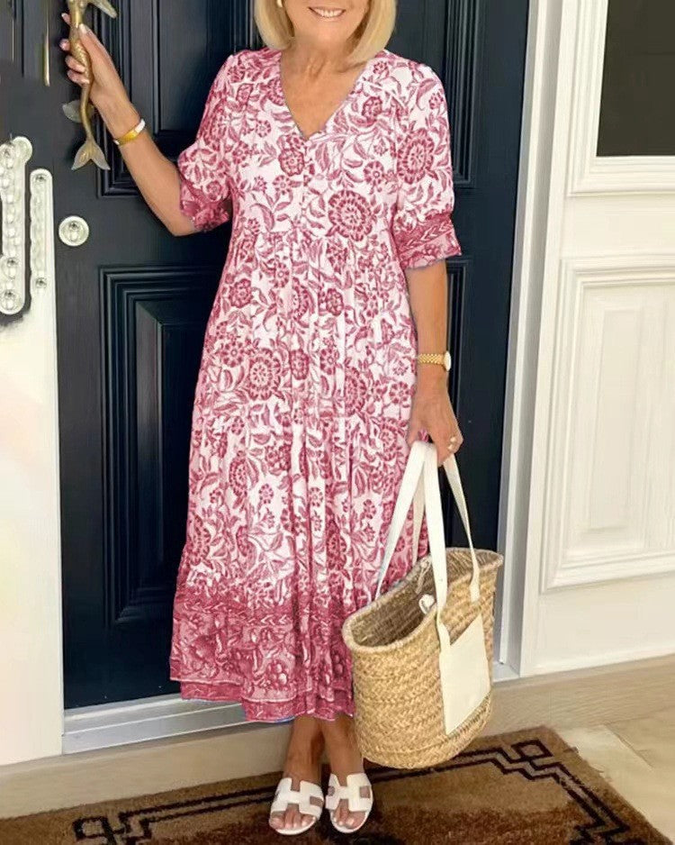 KEISHA Graceful V-Neck Floral Dress