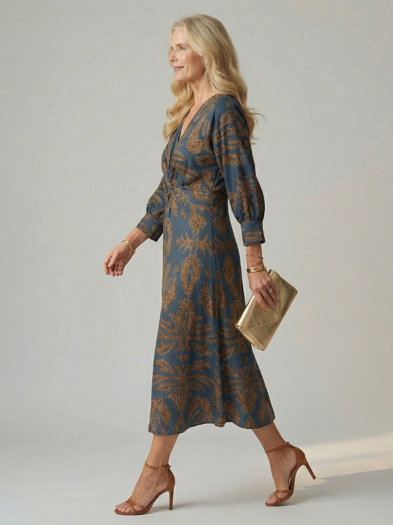 LUNE Natural Wrap Midi Dress