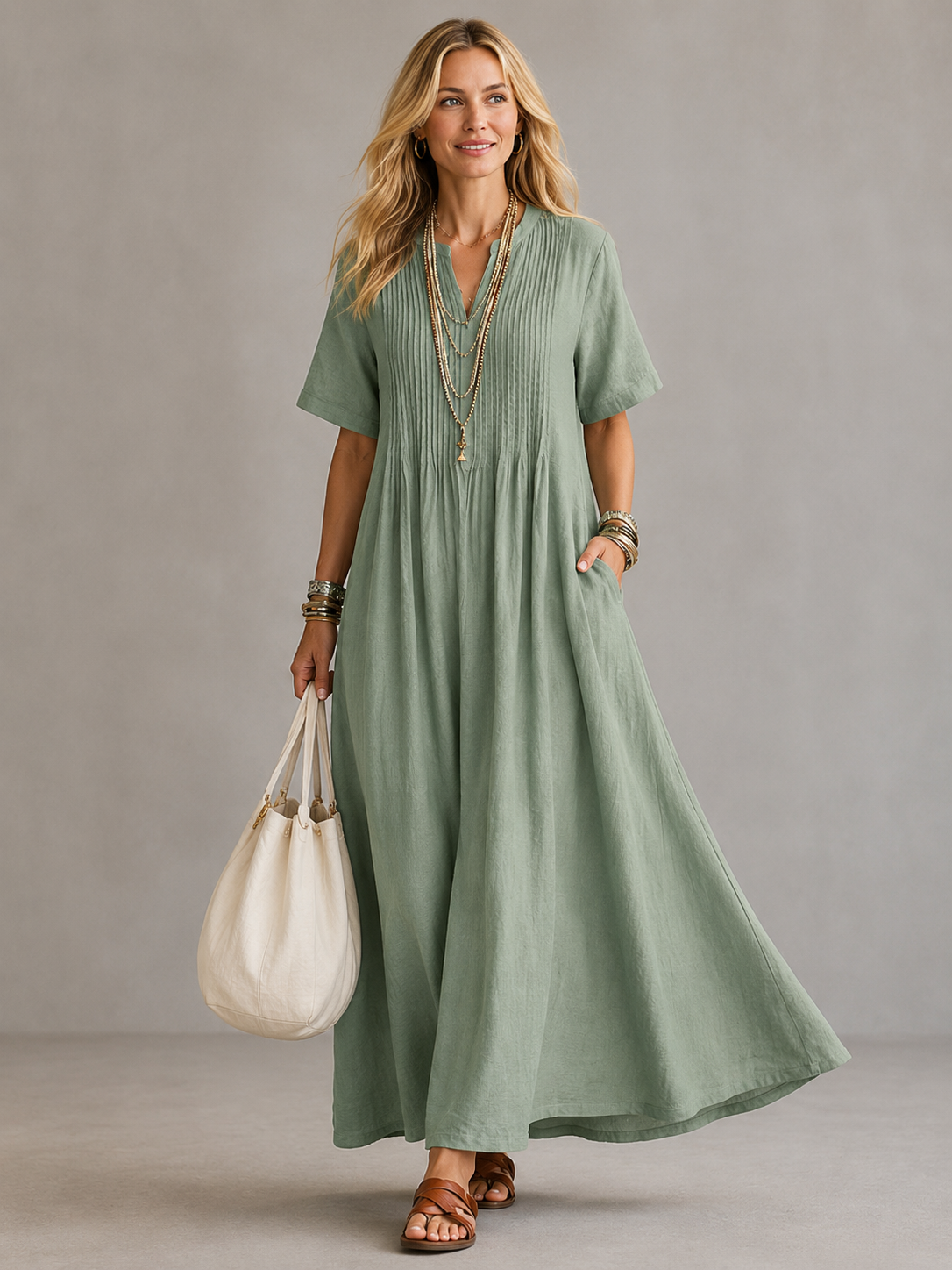 NATHALIA Pleated Maxi Dress