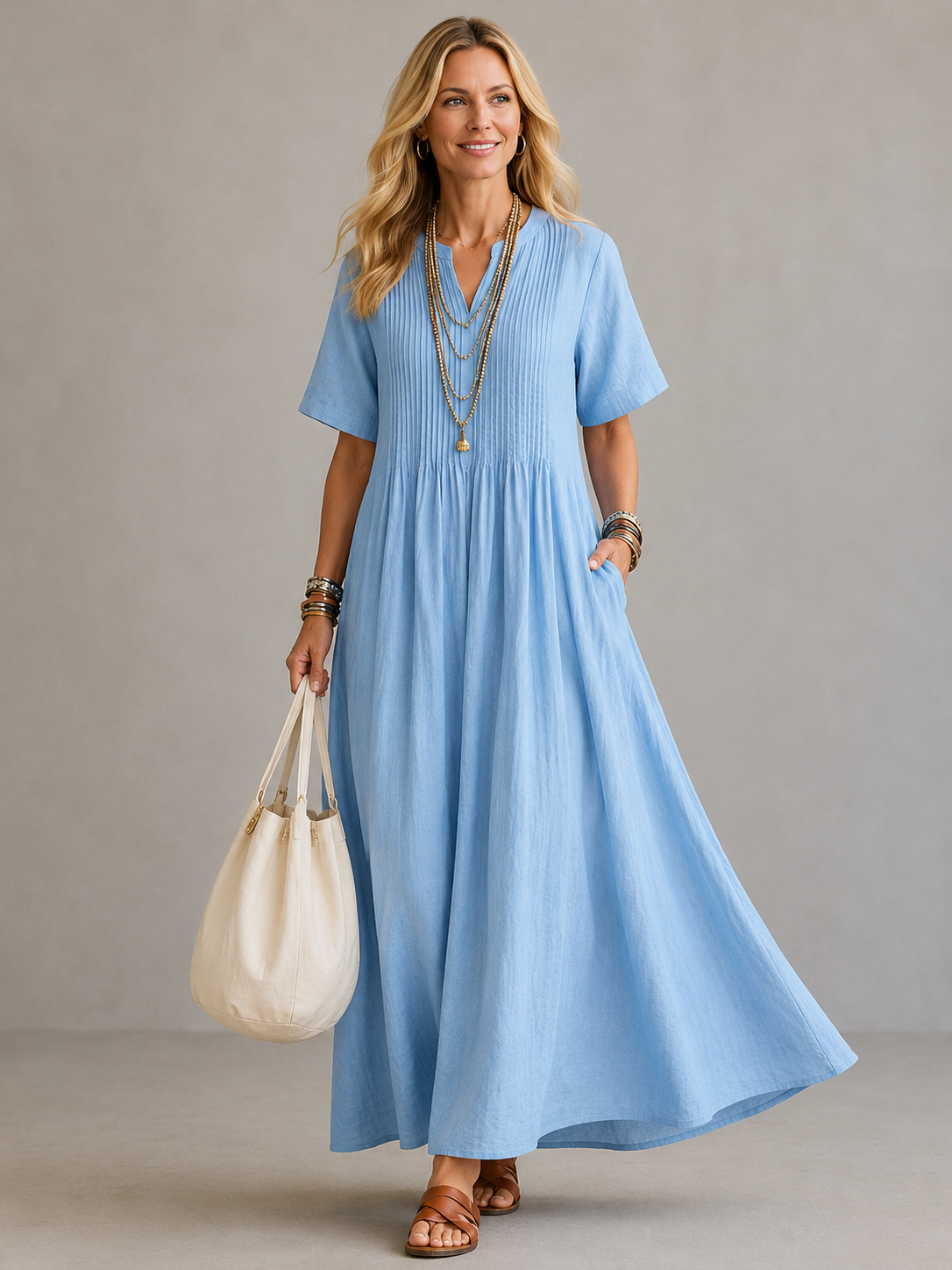 NATHALIA Pleated Maxi Dress