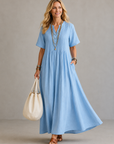 NATHALIA Pleated Maxi Dress