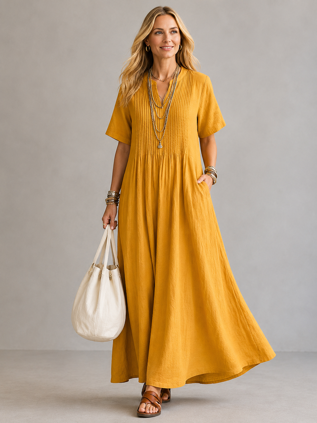 NATHALIA Pleated Maxi Dress