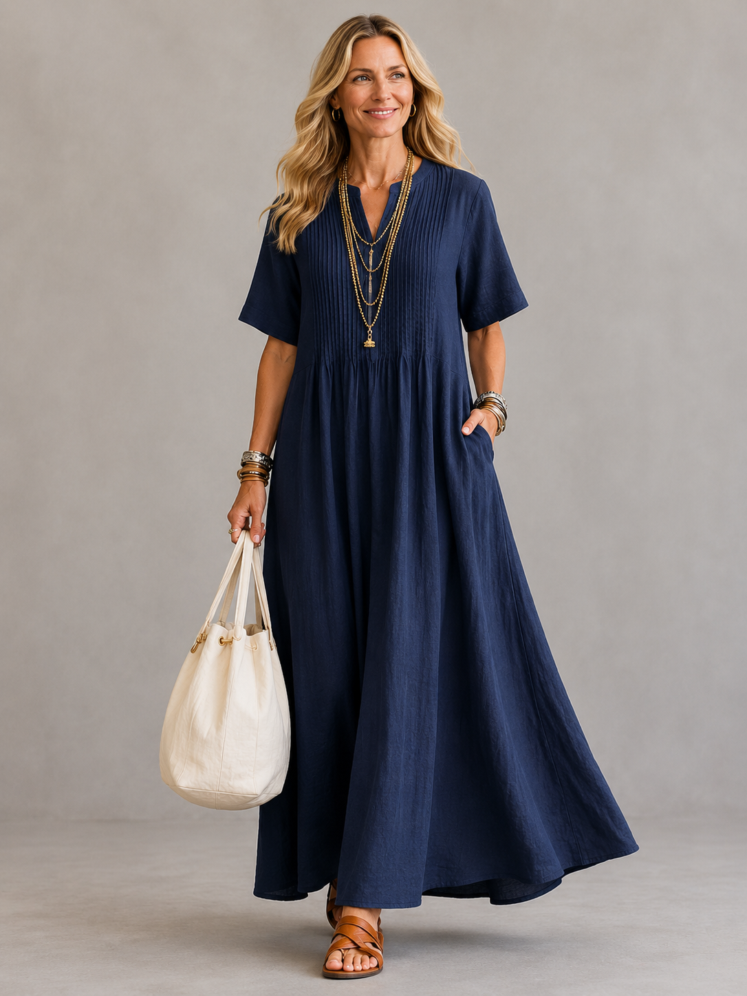 NATHALIA Pleated Maxi Dress