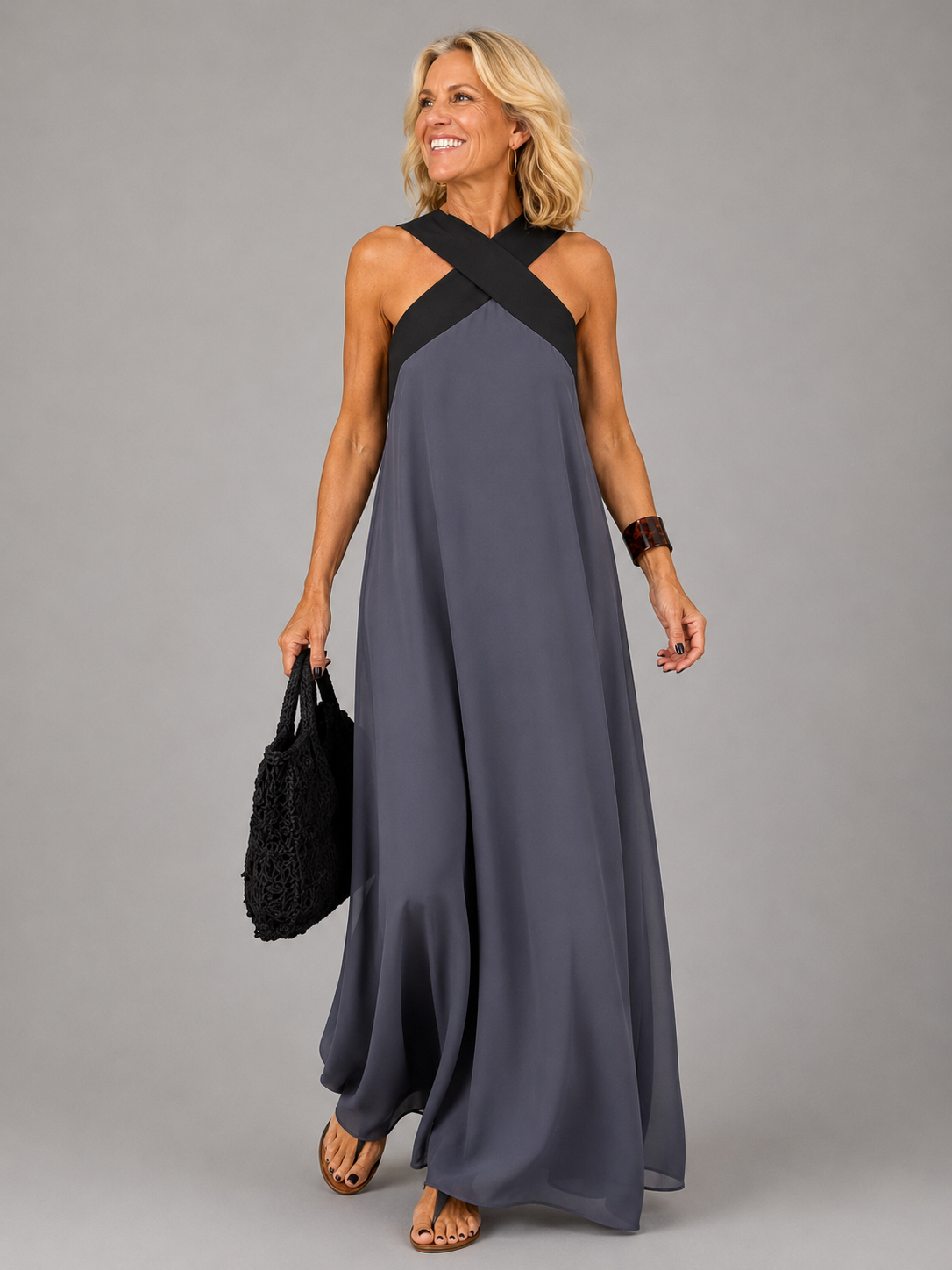 VELORA Cross Elegance Maxi Dress