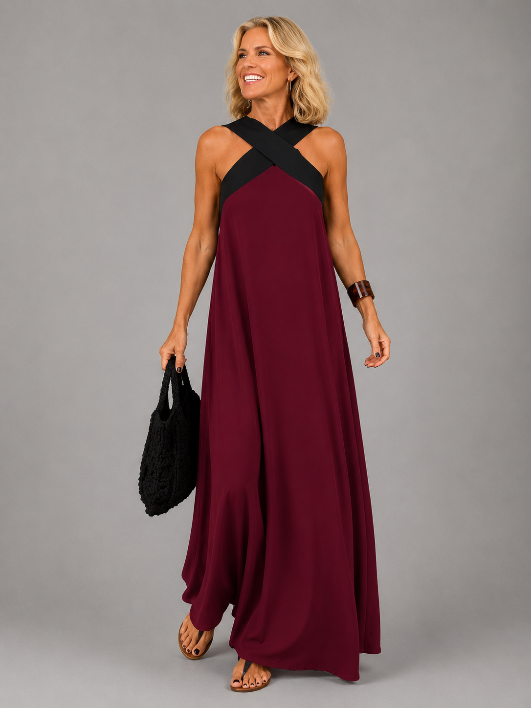 VELORA Cross Elegance Maxi Dress