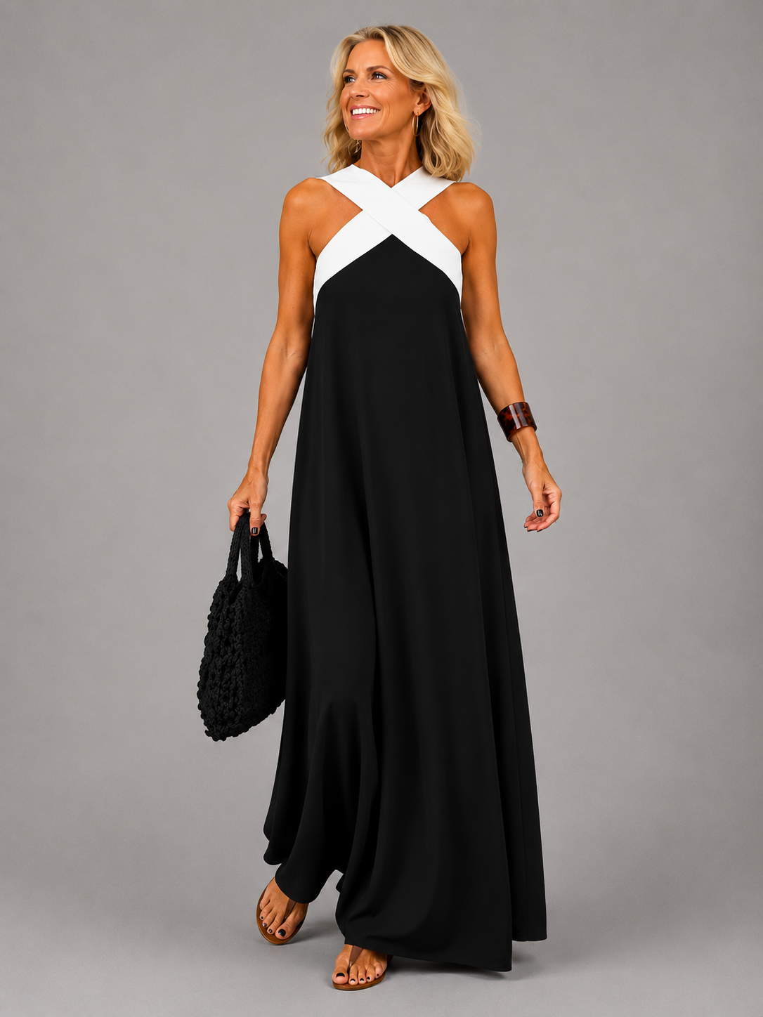 VELORA Cross Elegance Maxi Dress