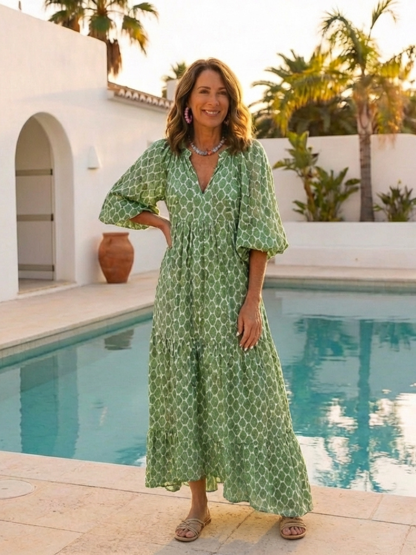 APOLLINE Patterned Midi Dress