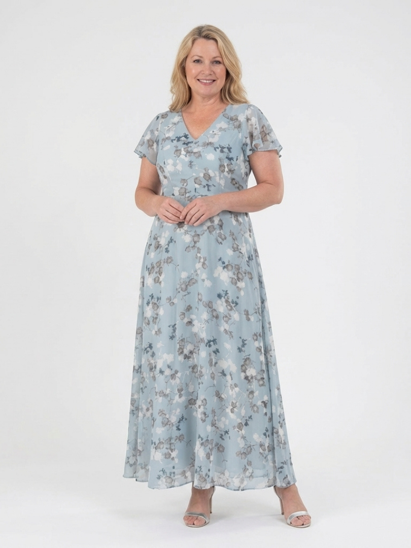 ISMERIA Floral Chiffon Maxi Dress